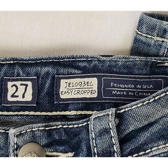 Miss Me Womens Easy Cropped Straight Leg Jeans Blue Thick Stitch Embellished 27 - Picture 11 of 13